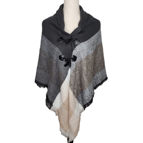 Knit Poncho Wrap with Two Button Closure - Picture 1 of 8